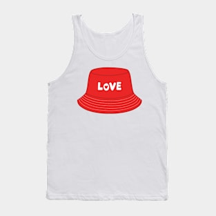 Red bucket hat with love text Tank Top
